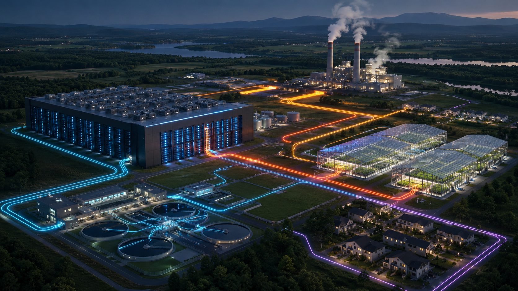 A circular energy campus with data-center infrastructure and greenhouse production